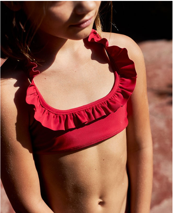 bikini med rysjer Rød